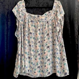 LOFT Plus Square Neck Flutter Sleeve Floral Print Blouse, Size 20.